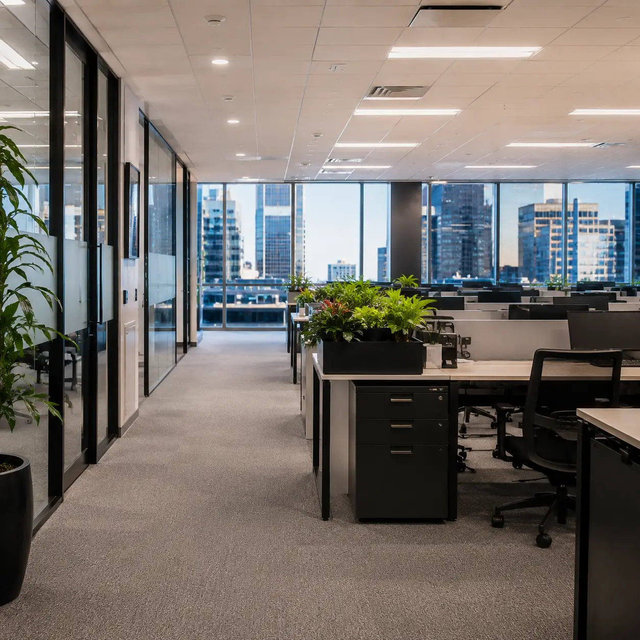 Modern Melbourne office cleaned to commercial standards with spotless workspaces and meeting rooms.