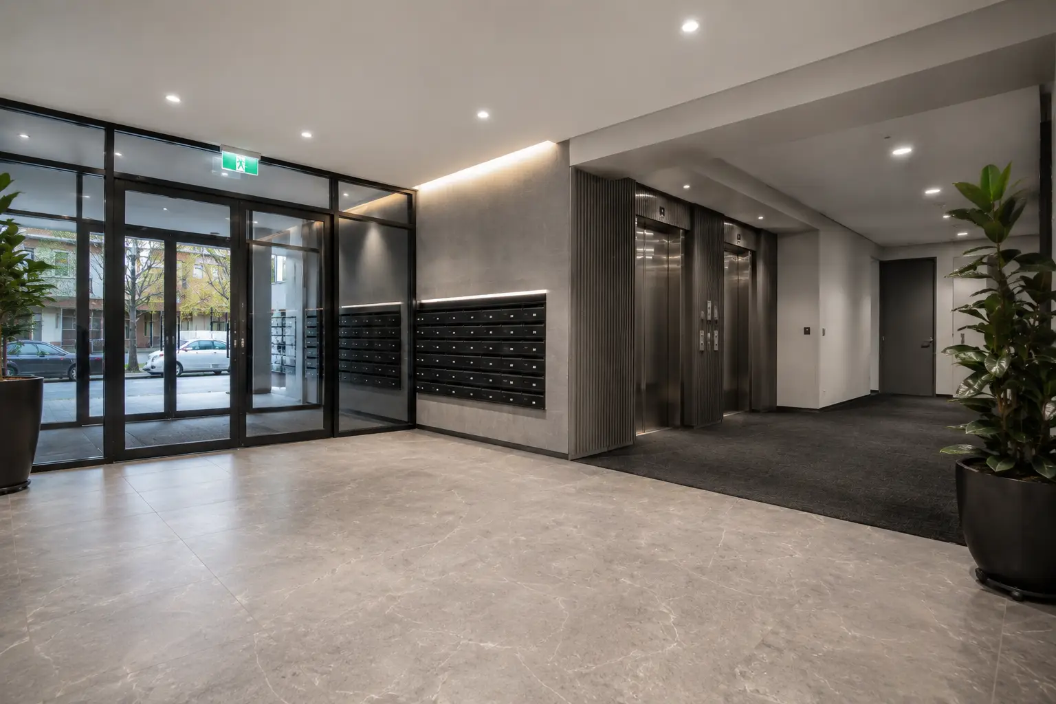Strata and body corporate cleaning Melbourne — polished apartment lobby with marble floors and clean entrance