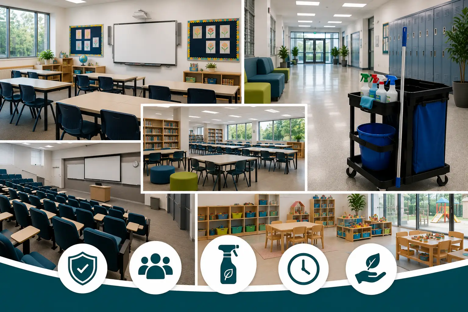 Providing Educational Facility Cleaning services in Melbourne with spotless classrooms, lecture rooms, childcare facilities, and professionally maintained educational environments