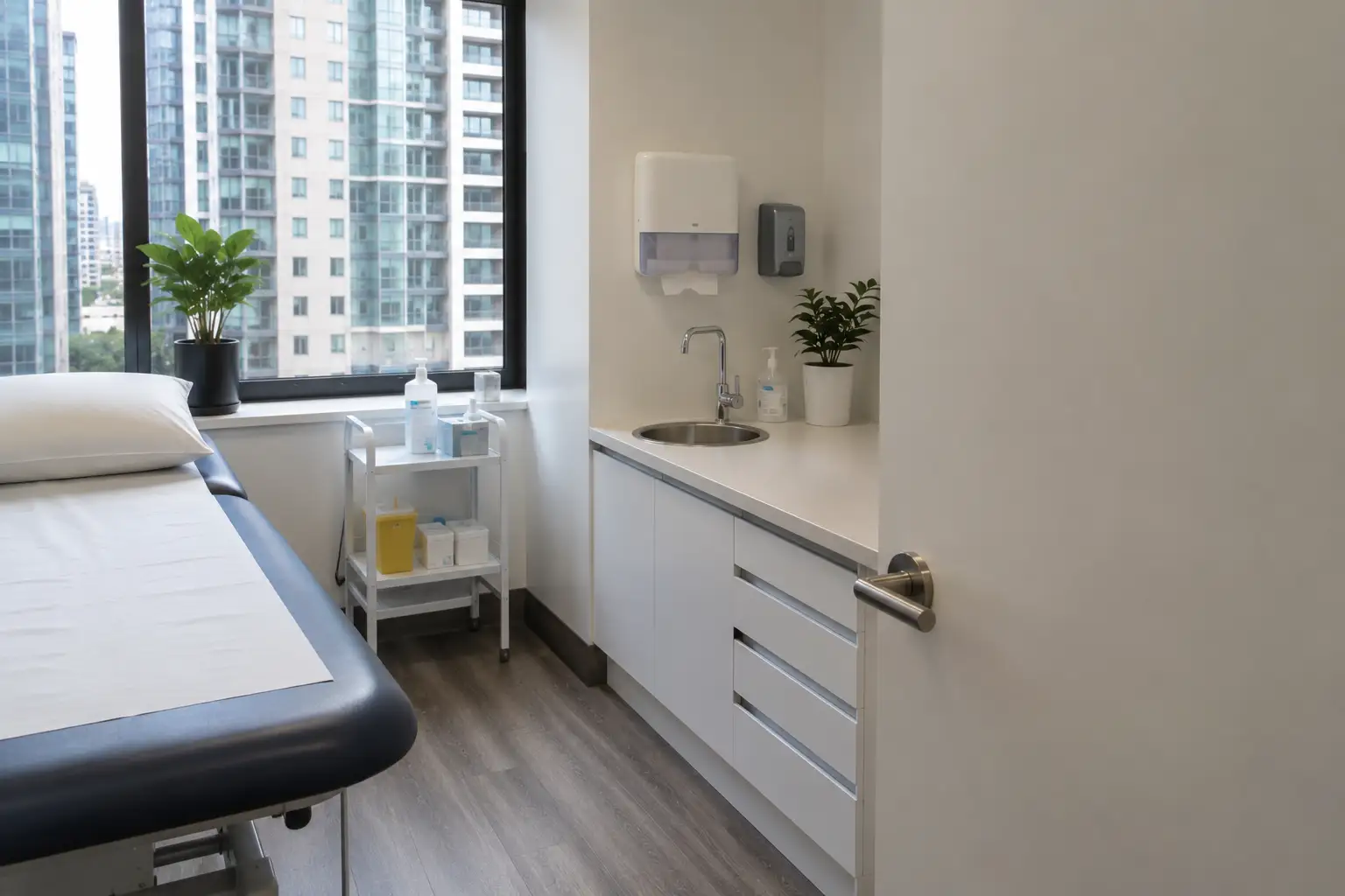 Professionally cleaned medical clinic consulting room