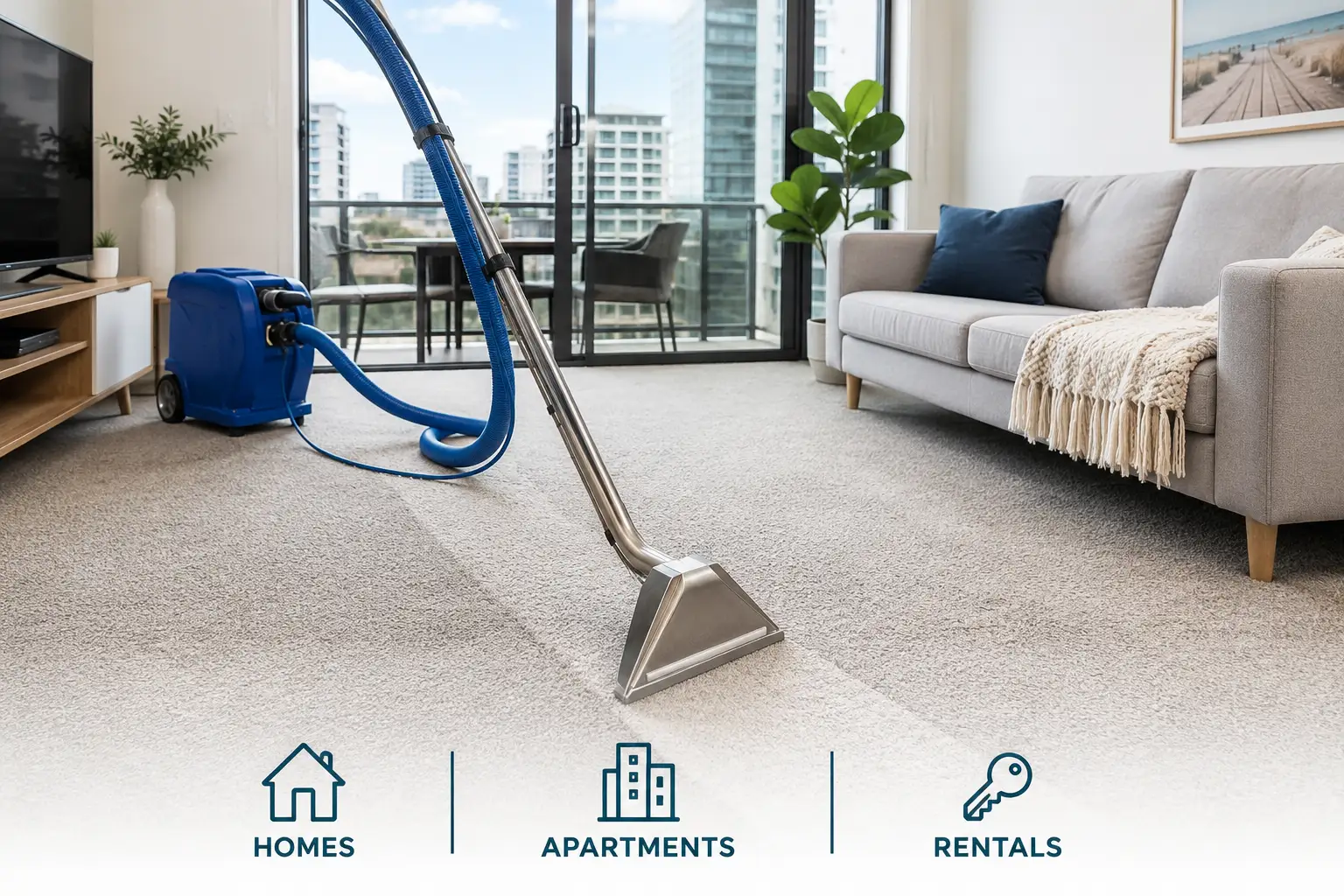 cleaning the carpet in a modern home apartment living room