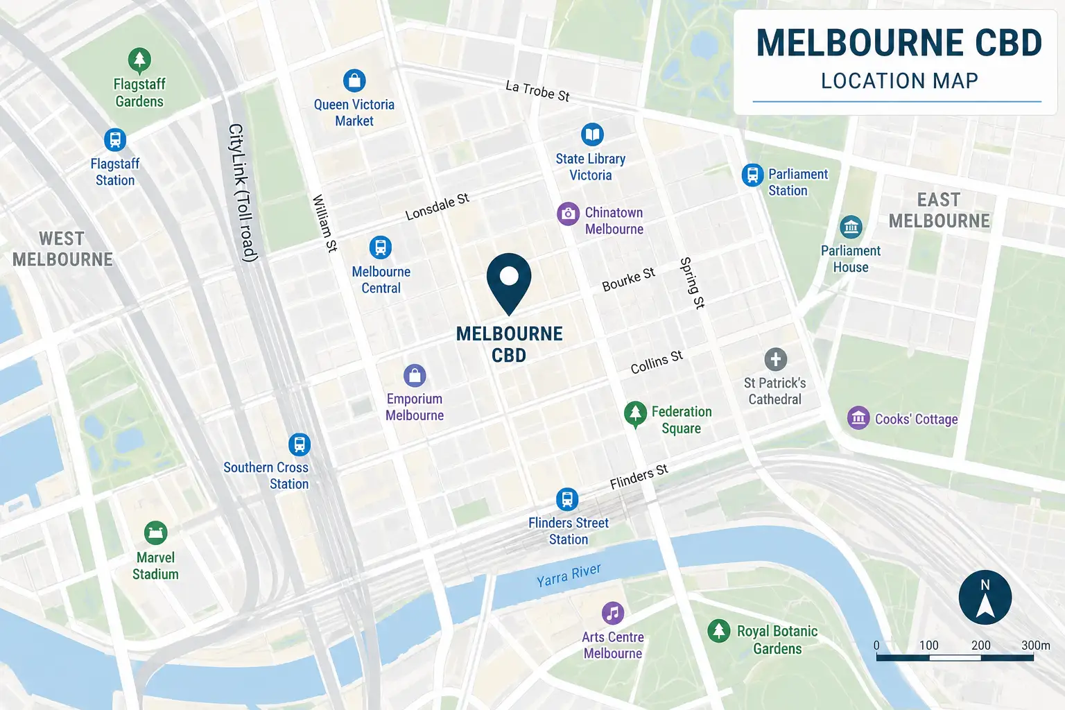 location map of Melbourne CBD