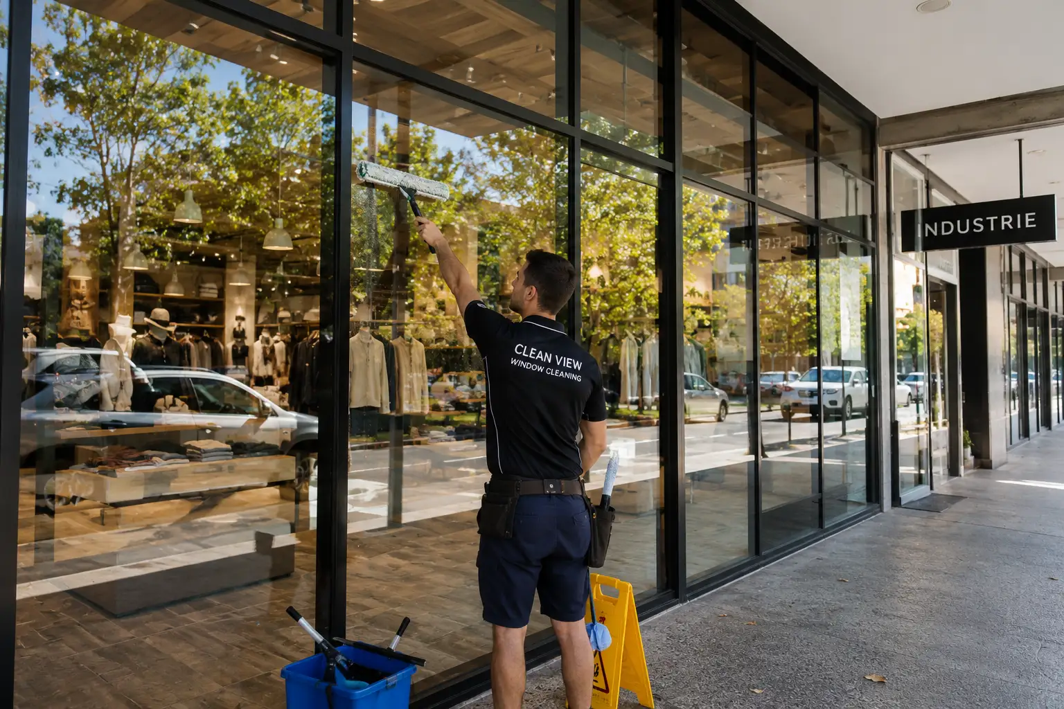window cleaning of retail storefront