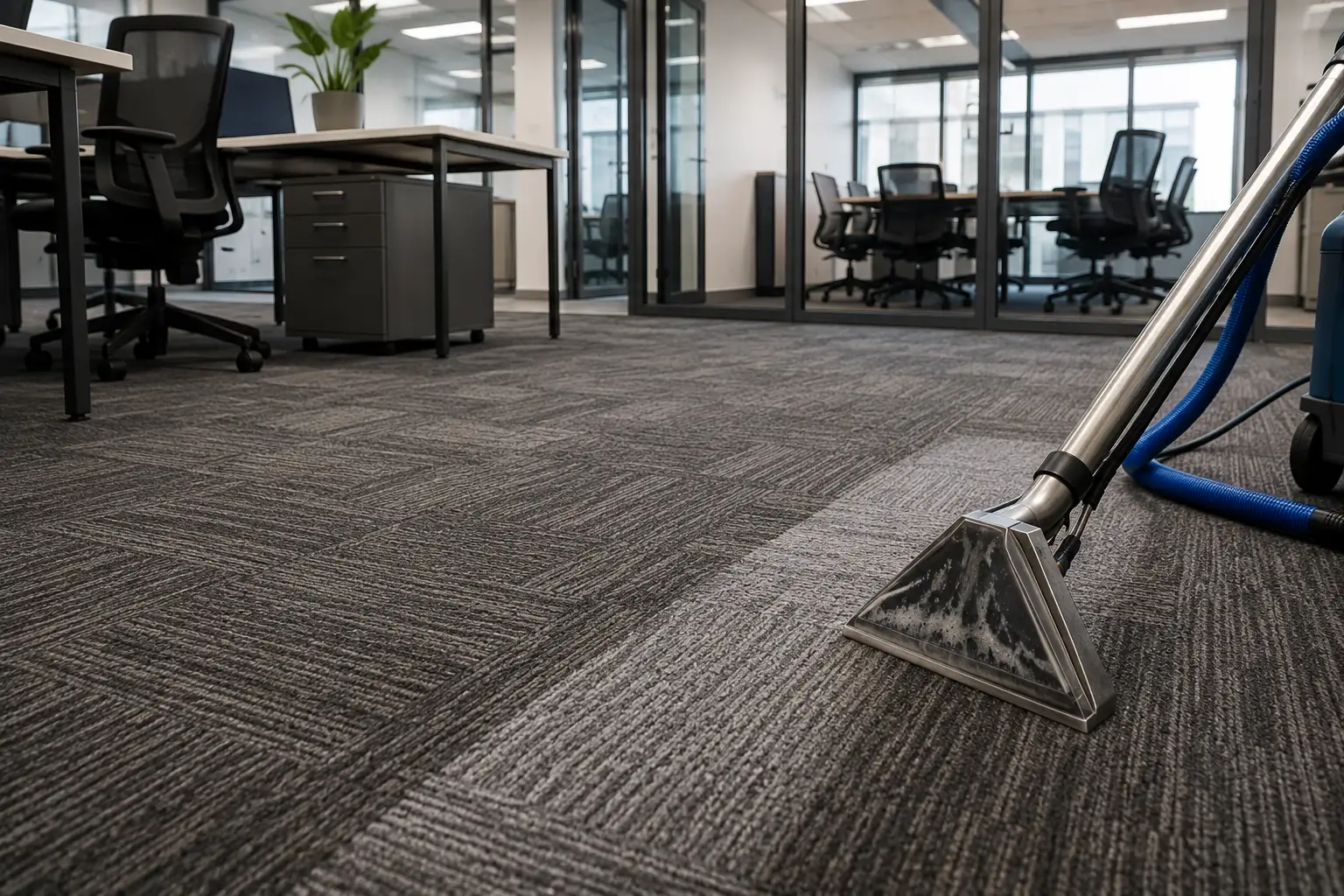 commercial carpet cleaning in a modern Bayswater office using a hot water extraction machine