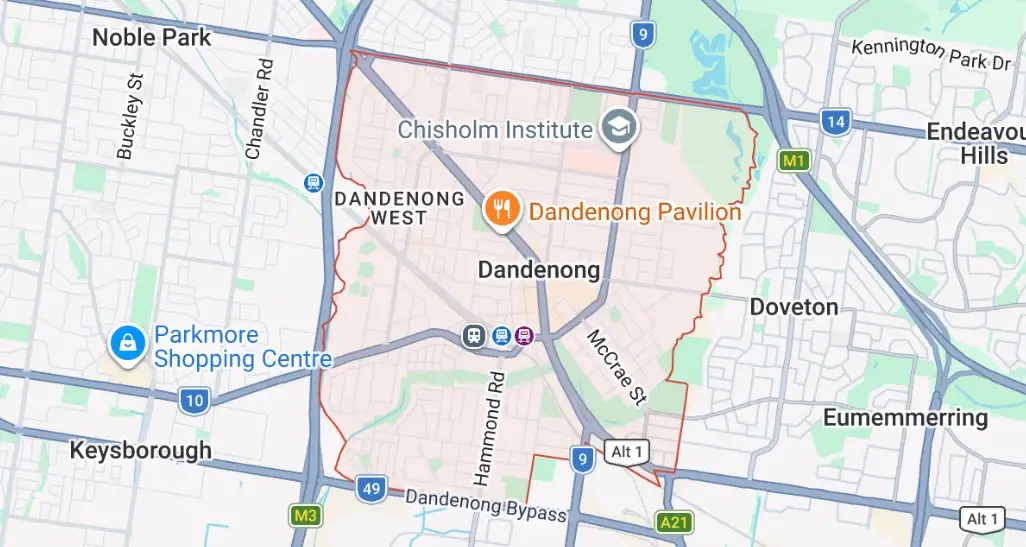 location map of dandenong